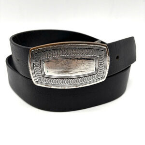 King Baby Studio Black Genuine Leather Belt w/ Silver-tone Buckle 35-42" -READ
